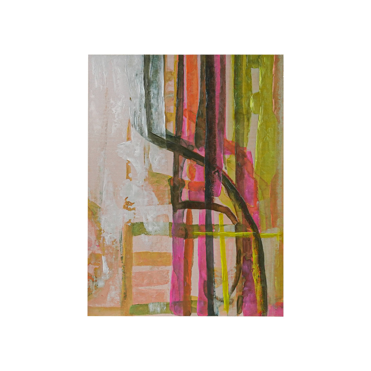 Hand-Painted Wood Wall Decor with Abstract Design & Gold Foil