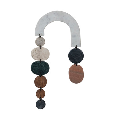 Marble, Acacia Wood & Travertine Wall Hanging with Leather Ties