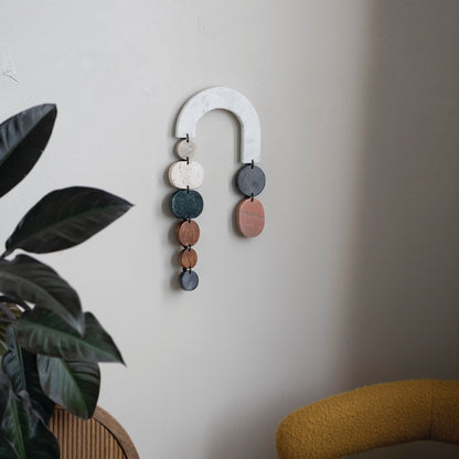 Marble, Acacia Wood & Travertine Wall Hanging with Leather Ties