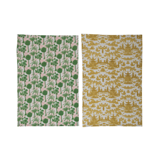 Cotton Printed Tea Towels with Pattern,2 Colors,2 Styles