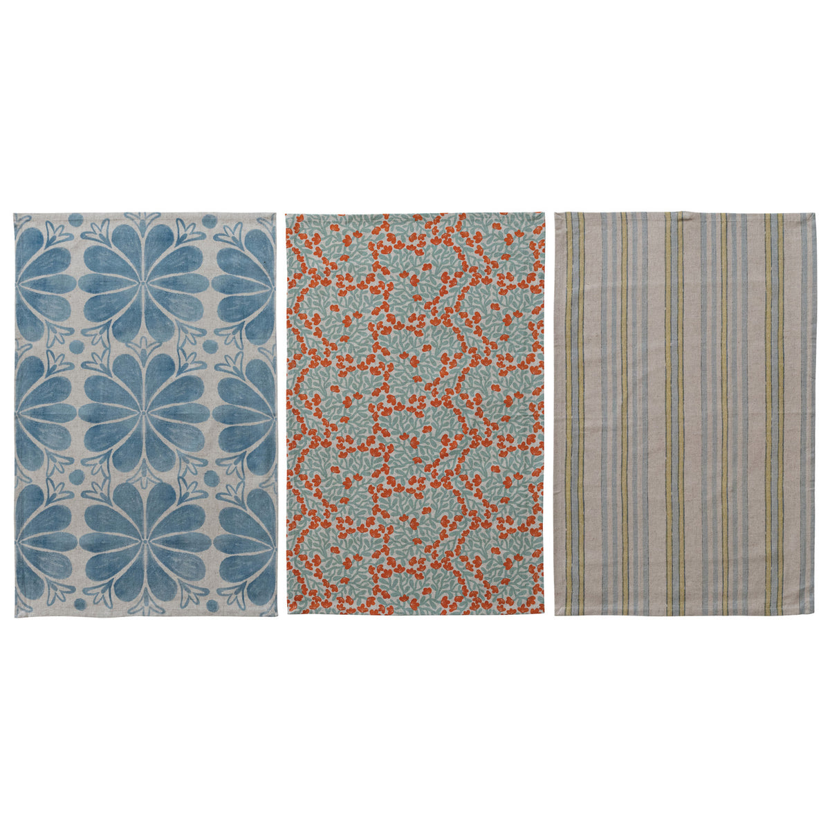 Cotton Linen Printed Tea Towel with Stripes/Pattern,3 Styles