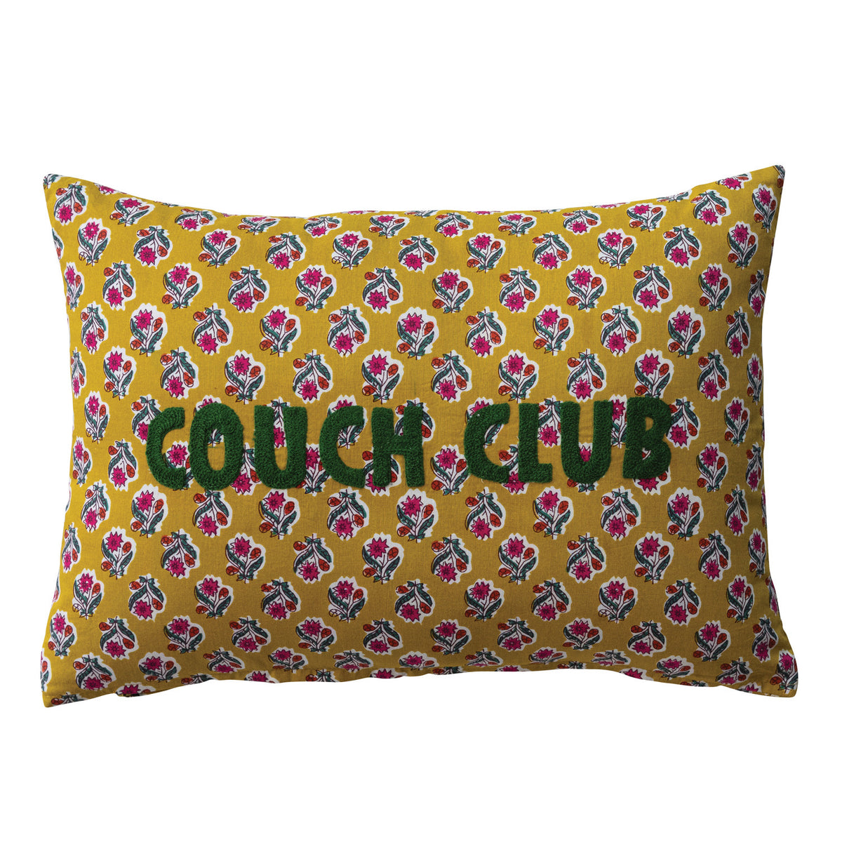Cotton Voile Lumbar Pillow with Floral Pattern & Embroidery with "Couch Club"