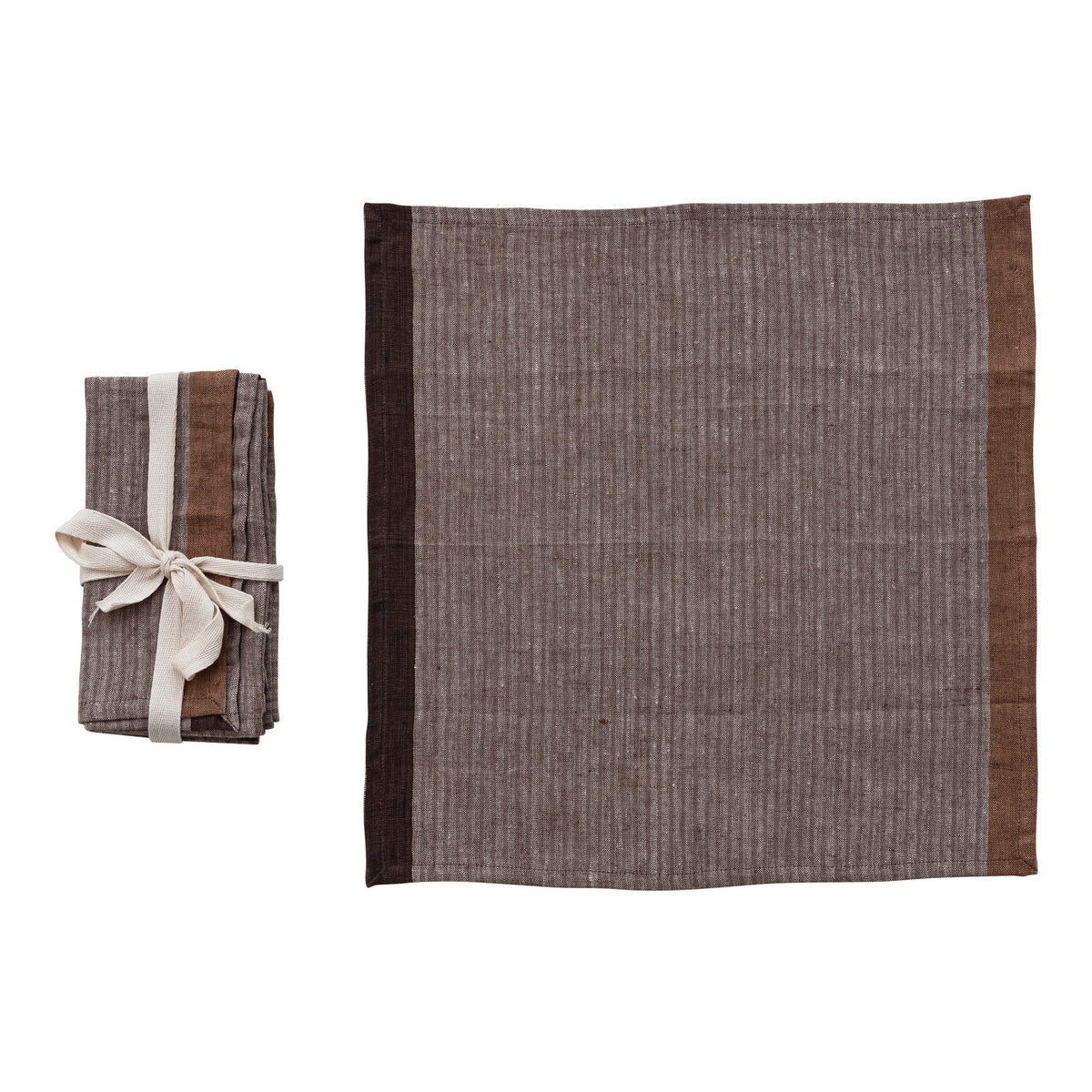 Woven Linen Napkinswith Stripes, Setof 4 Tiedwith Cotton Tape In Stock