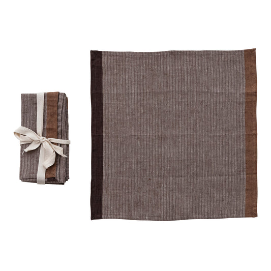 Woven Linen Napkinswith Stripes, Setof 4 Tiedwith Cotton Tape In Stock