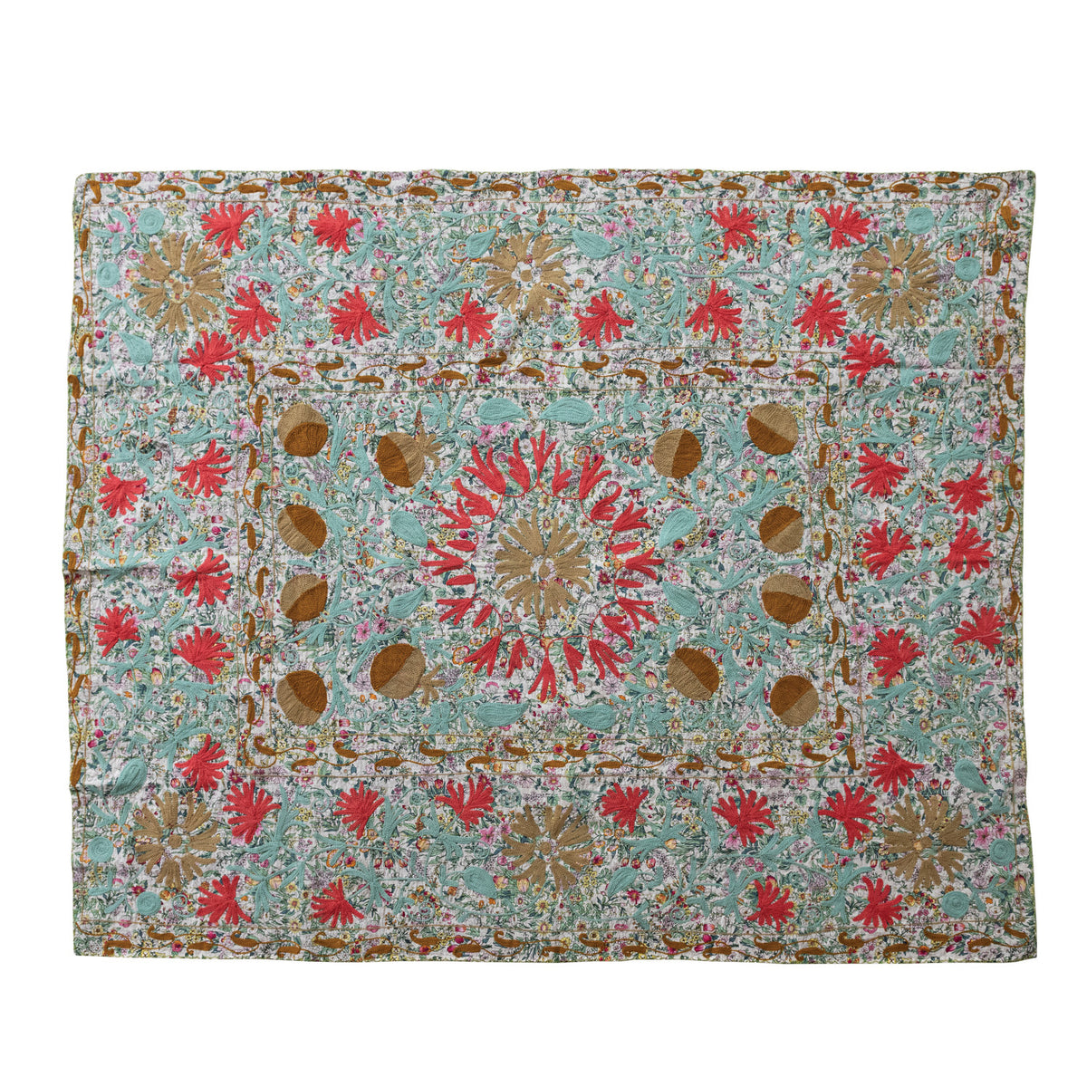 Stonewashed Cotton Voile Two-Sided Throw with Suzani Pattern & Hand-Embroidered Kantha Stitch