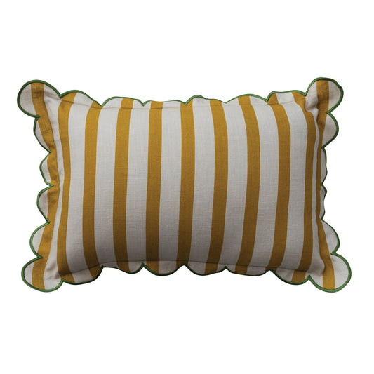 Cotton Striped Lumbar Pillow with Scalloped Flange & Contrasting
