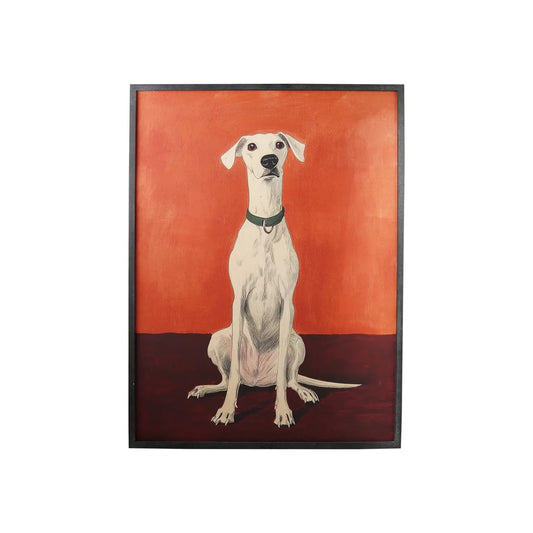 Wood Framed Wall Decor with Dog in Collar, Orange & Multi Color