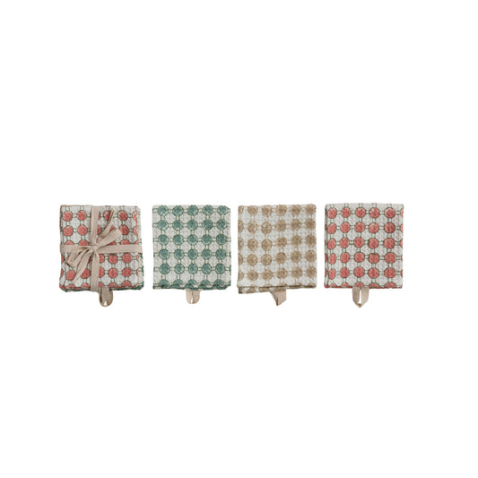 Cotton Waffle Weave Dish Cloths, Set of 3 Tied with Cotton Tape