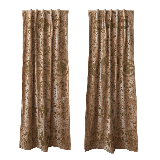 50"Wx 96"HCotton Velvet Embroidered Curtain Panel Pair