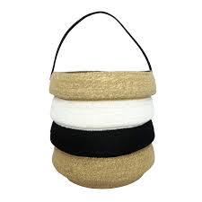 Seagrass & Leather Basket H 17" x Dia 15.50" -BLACK, NATURAL & WHI