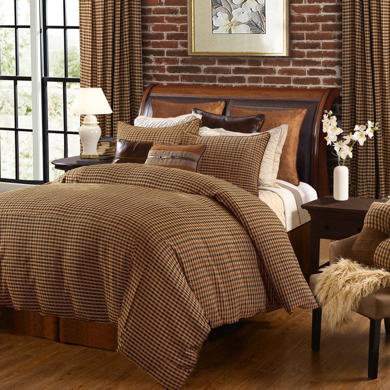 Clifton Woven Twill Plaid Comforter Set, Queen, 3PC Brown, Multi Color, Comforter Set, Queen