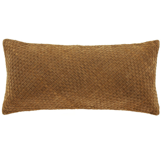 Woven Suede & Basket Weave Long Lumbar Pillow, 14" x 30", 1PC Pillow