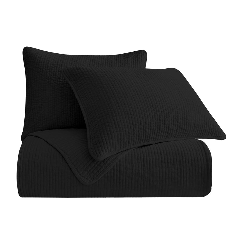 Stonewashed Cotton Velvet Quilt Set, Full/Queen, Black, 3PC Black, Quilt Set, Full/Queen