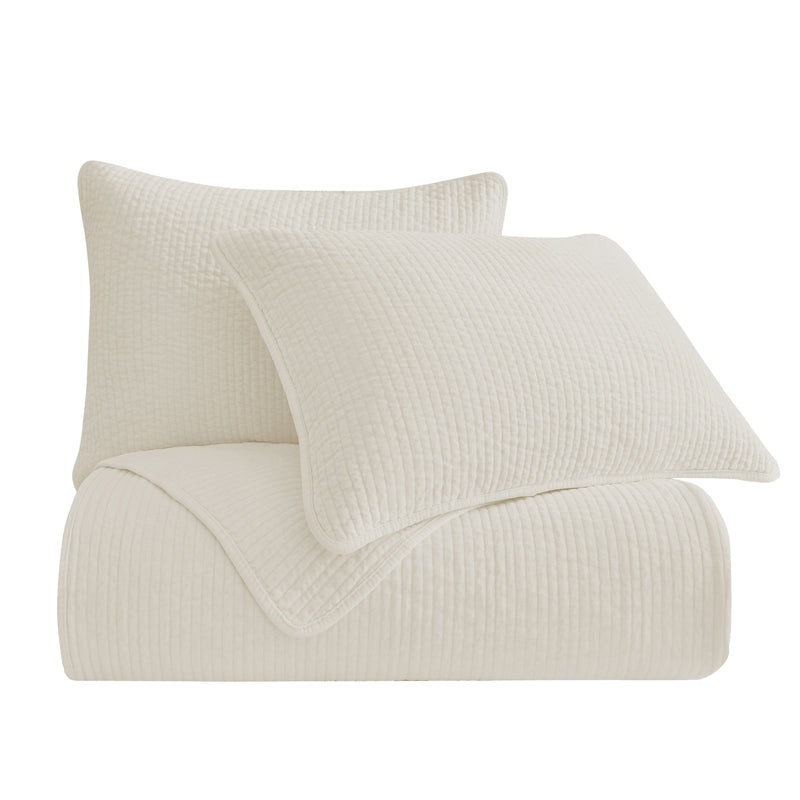 Stonewashed Cotton Velvet Quilt Set, King/Cal King, Vintage White, 3PC Vintage White, Quilt Set, King/Cal King