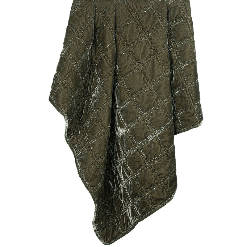 Stella Faux Silk Velvet Double Box Stitch Throw, 50" x 60", Fern Green, 1PC Fern Green, Throw