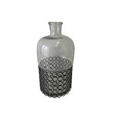 Decorative Glass Bottle Vase Dia 5" - Black & Gray