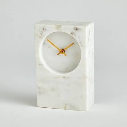 Marble Tower Table Clock 8"H-ST - White Marble