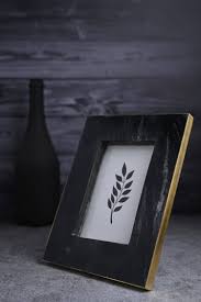 Picture Frame Large. Fits 7" X 5" Photo Brass/Black Marble - BLACK