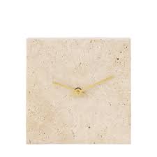 Light Travertine Square Marble Table Clock Large - Natural