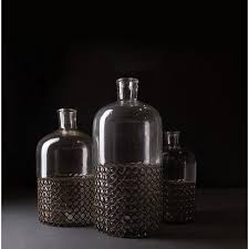 Decorative Glass Bottle Vase Dia 7" - Black & Gray