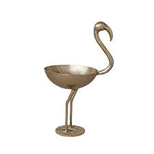 Cast Aluminum Flamingo Shaped Bowl, Gold Finish
