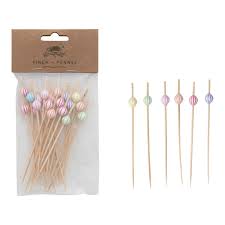Bamboo Single Use Picks w/ Striped Ball Handles, Natural