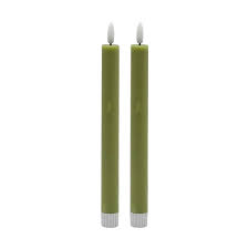 2 pc Med Green Flameless Taper Candle - Green