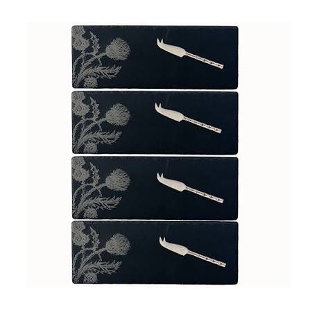 4 Mini Slate Cheese Board & Knives - Thistle Trio