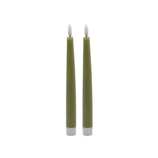 2 pc Pointed Green Flameless Taper Candle - Green