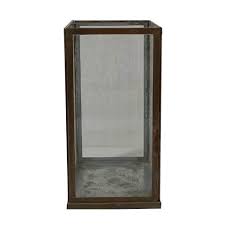 Lg Aged Antique Candle Holder Iron & Glass H 12"- ST - AGED ANTIQUE