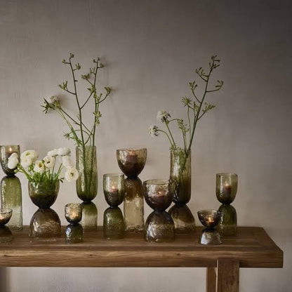 Vase Hurricane Glass Green Dia 4.3" - Green