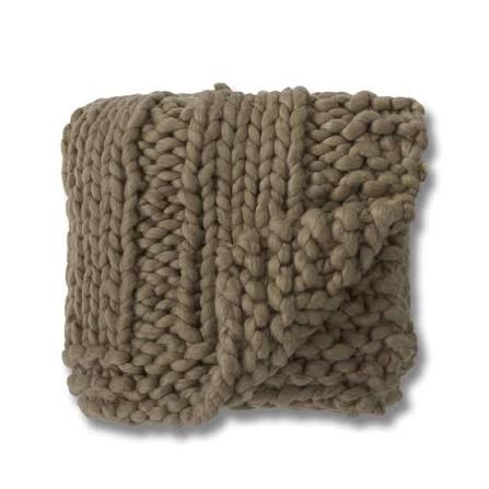 60 Inch Tan Hand Knit Braided Throw Blanket