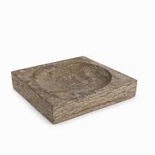 Grey Travertine Rough Organic Shaped Edged Bowl - Grey