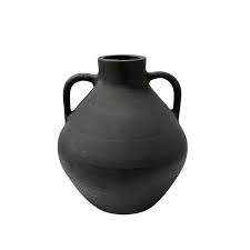 Terracotta Vase Natural Black H 13.6" & Dia 11.8" - Black