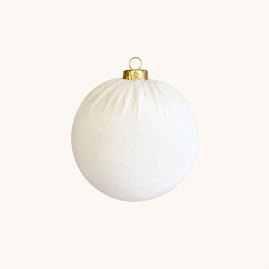 5.25 Inch White Velvet & Natural Grass Woven Ball Ornament