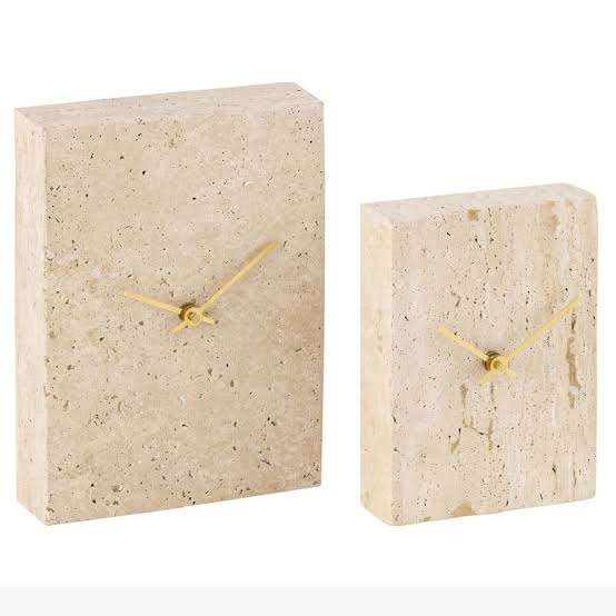 Light Travertine Rectangle Shaped Marble Table Clock Large - Natural