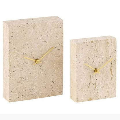 Light Travertine Rectangle Shaped Marble Table Clock Large - Natural