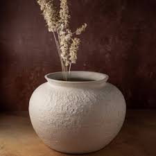Paper Mache Pot Natural White Dia 12.40"