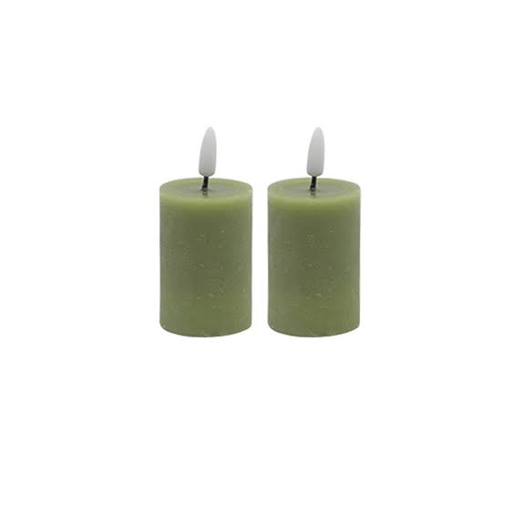 2 pc Set Green Flameless Pillar Candle - Green
