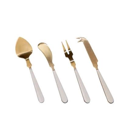 Set of 4 Stainless Steel & Resin Handle Cheese Set - Gold & White