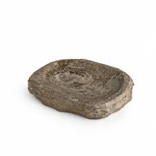 Grey Travertine Organic Shaped Rough Edged Bowl - Grey