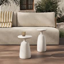 Ramara Outdoor Nesting End Tables Aged White Concrete