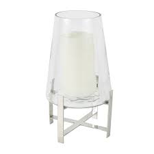 Med. Glass Candle Holder w/ Silver Stand 8.25Dia -A - Polished Stainless S