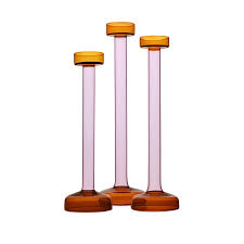 Glass Candle Holder Amber & Pink Lg-ST - Amber & Pink