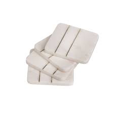 Set of 4 Square Marble w/Brass Coasters Opal White -ST