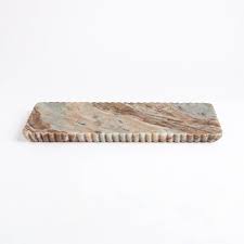 Toronto Marble Scalloped Long Rect. Tray - Beige