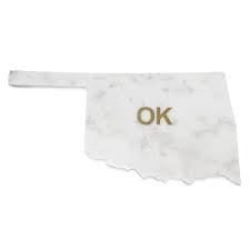Lg Polished Marble "Oklahoma" Cutting Board w/brass state abbreviation