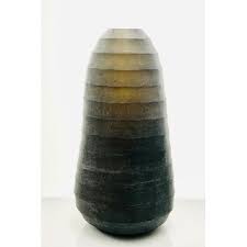 Vase Hadappa Tall Smoke Round Rib Cut Stone Finish Dia 8.50"- A - Smoke