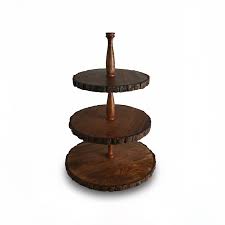 Acacia Bark Wood 3 Tier Cake Stand-ST - Natural