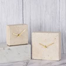 Light Travertine Square Marble Table Clock Large - Natural